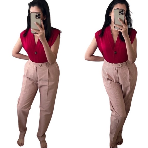 ARJE The Jona Single Pleat Crickled Cotton Stripes Pants Red Large - Picture 4 of 4